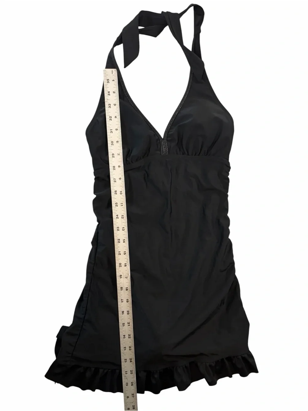 Love Your Assets Spanx Shaping Swim Dress Black Halter Ruched One Piece S